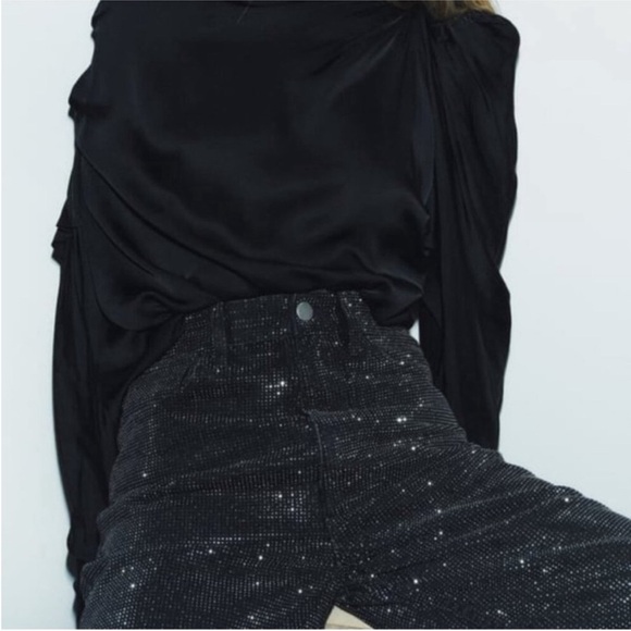 Zara Rhinestone Black Straight Leg Jeans Classic Style - Picture 2 of 12